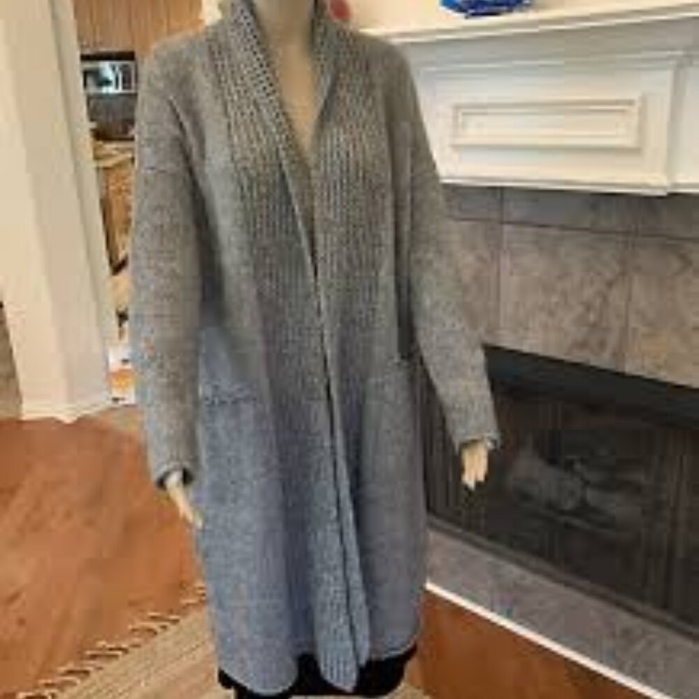 NWT Eileen Fisher Moon Organic Cotton/Wool/Alpaca High Collar Cardigan